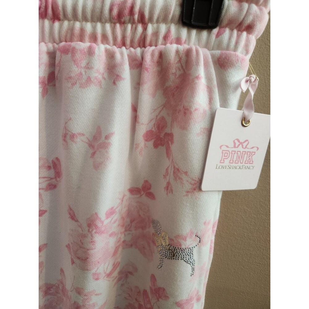 Pink x Loveshack Fancy Wide-Leg Sweatpants Floral Everblooming Size S Long NWT - Picture 3 of 11